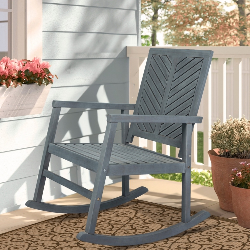 Ned Modern Chevron Back Acacia Patio Outdoor Rocking Chair