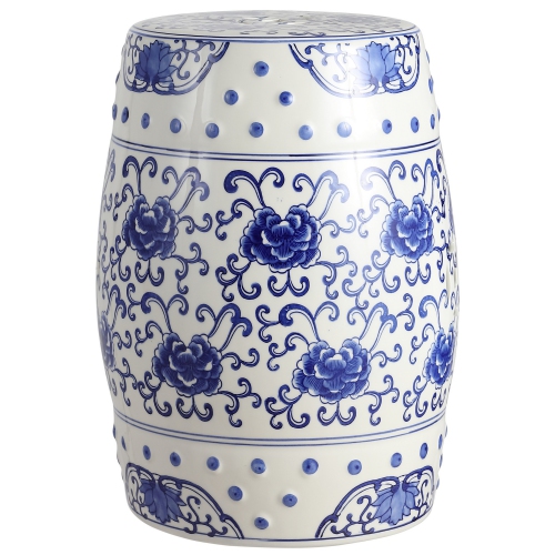 JONATHAN Y  Lotus Flower Chinoiserie Ceramic Drum Garden Stool