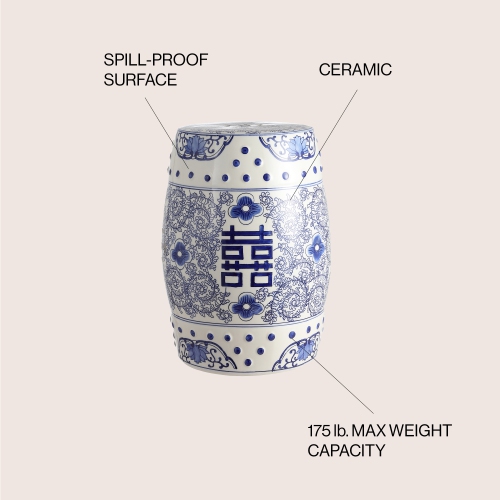 Double Happiness Chinoiserie Ceramic Drum Garden Stool