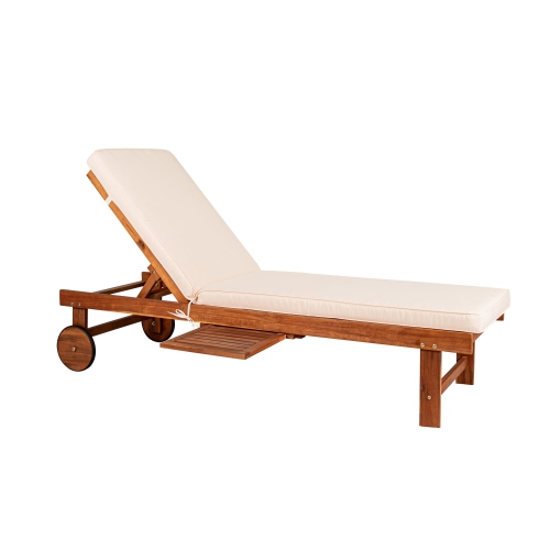 Seabrook Outdoor Acacia Lounger w/ Cushion,Slide Table, Wheel