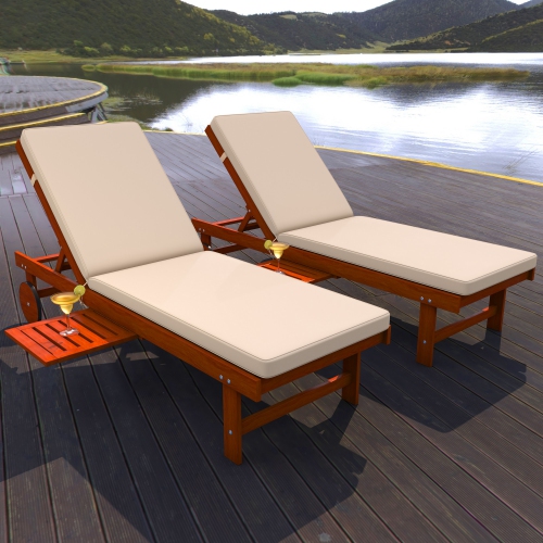 Seabrook Outdoor Acacia Lounger w/ Cushion,Slide Table, Wheel