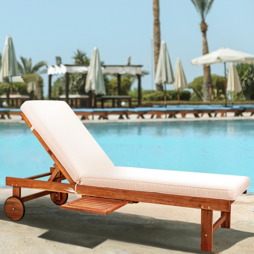 Seabrook Outdoor Acacia Lounger w/ Cushion,Slide Table, Wheel