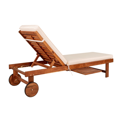 Seabrook Outdoor Acacia Lounger w/ Cushion,Slide Table, Wheel