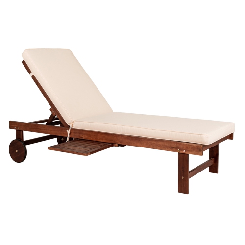 Seabrook Outdoor Acacia Lounger w/ Cushion,Slide Table, Wheel