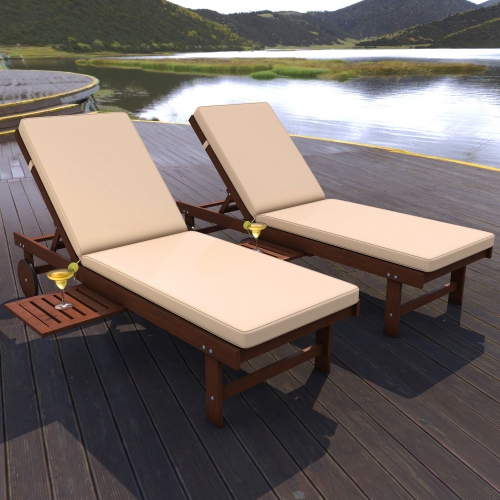 Seabrook Outdoor Acacia Lounger w/ Cushion,Slide Table, Wheel
