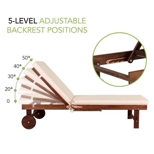 Seabrook Outdoor Acacia Lounger w/ Cushion,Slide Table, Wheel