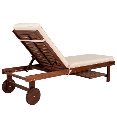 Seabrook Outdoor Acacia Lounger w/ Cushion,Slide Table, Wheel