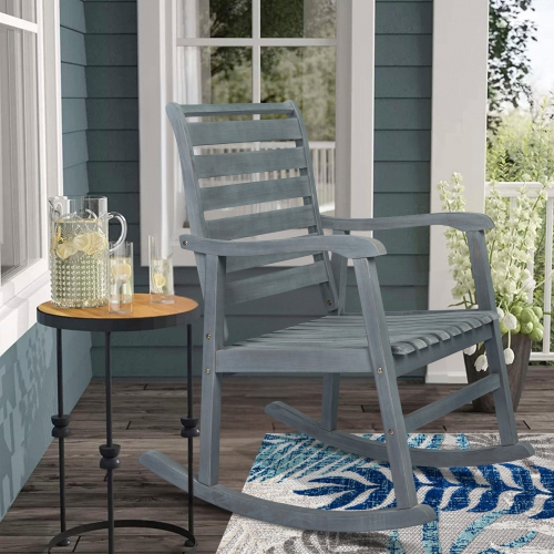 Chaise berçante de patio en bois d'acacia à dossier à lattes moderne Carey