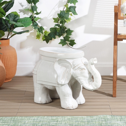 White Elephant Ceramic Garden Stool