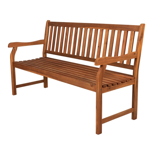 JONATHAN Y  Laurel Slat Back Acacia Wood Outdoor Garden Patio Bench
