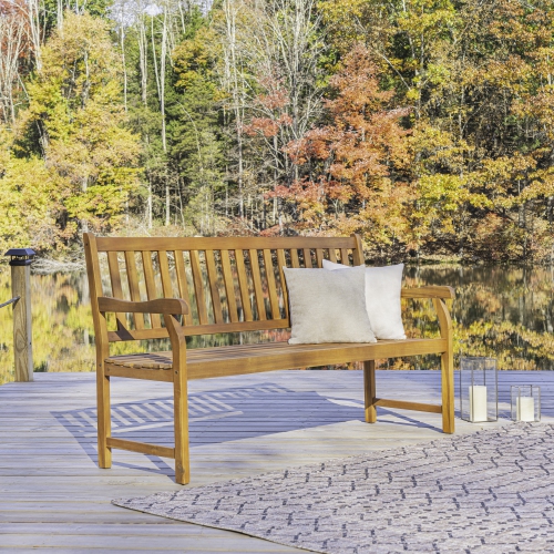 Laurel Slat Back Acacia Wood Outdoor Garden Patio Bench