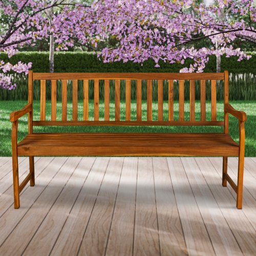 Laurel Slat Back Acacia Wood Outdoor Garden Patio Bench