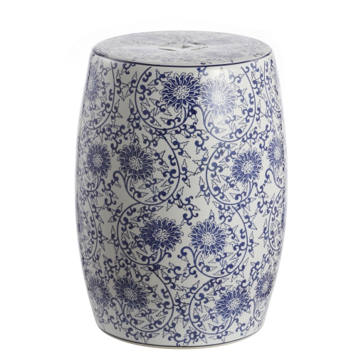 Lotus Blossom Chinoiserie Ceramic Drum Garden Stool