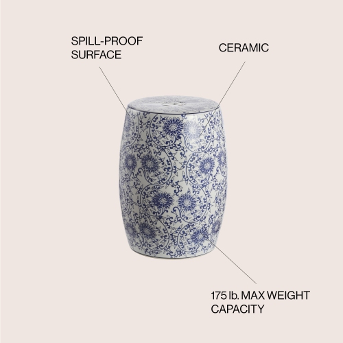 Lotus Blossom Chinoiserie Ceramic Drum Garden Stool