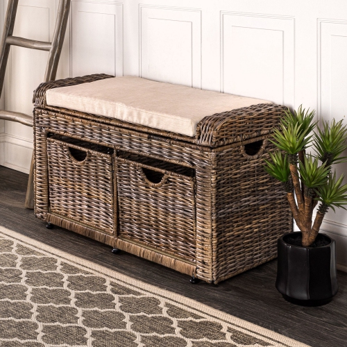 Palermo 2-Drawer Wicker Storage Bench