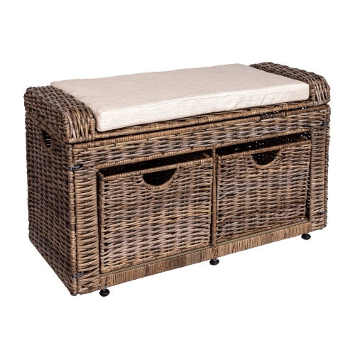 Palermo 2-Drawer Wicker Storage Bench