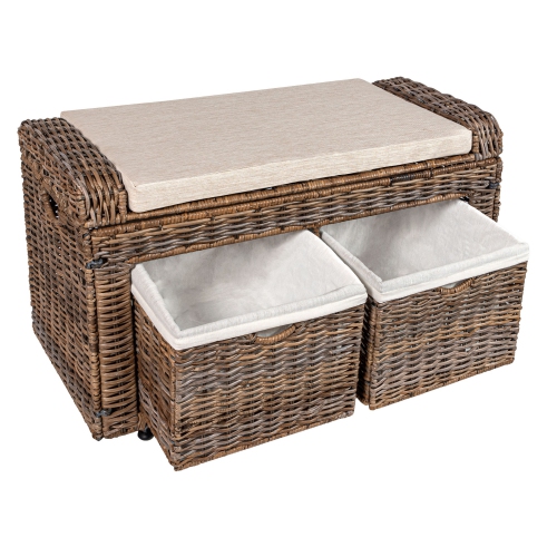 Palermo 2-Drawer Wicker Storage Bench
