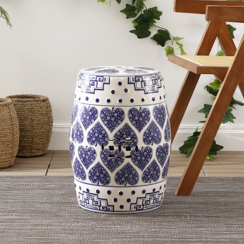 Happy Hearts Chinoiserie Ceramic Drum Garden Stool