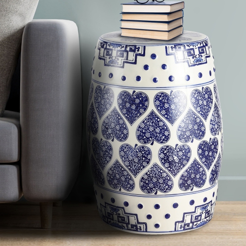 Happy Hearts Chinoiserie Ceramic Drum Garden Stool