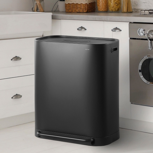 Beni Kitchen Trash/Recycling Double-Bucket Step-Open Trash Can with Liners