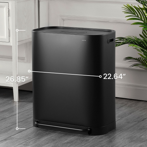 Beni Kitchen Trash/Recycling Double-Bucket Step-Open Trash Can with Liners