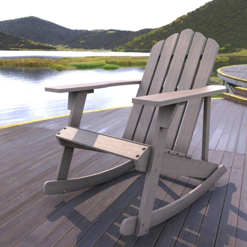 Kiawah Outdoor Patio Classic Acacia Adirondack Rocking Chair