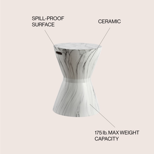African Drum White Marble Finish Ceramic Garden Stool