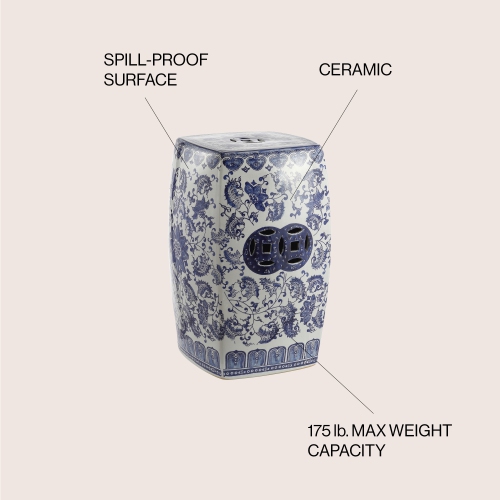 Floral Vine Chinoiserie Ceramice Square Garden Stool