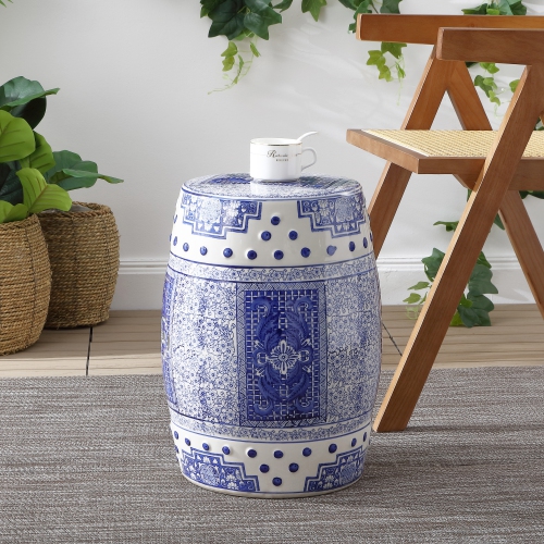 Acanthus Chinoiserie Ceramic Drum Garden Stool