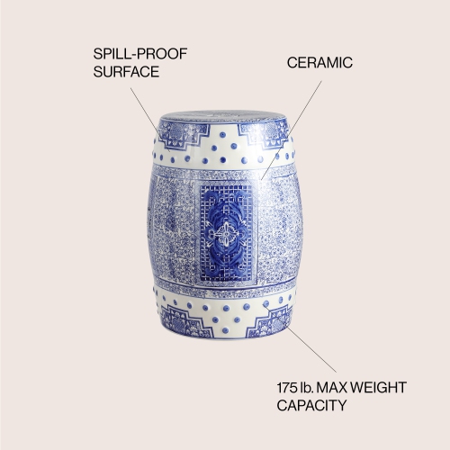 Acanthus Chinoiserie Ceramic Drum Garden Stool