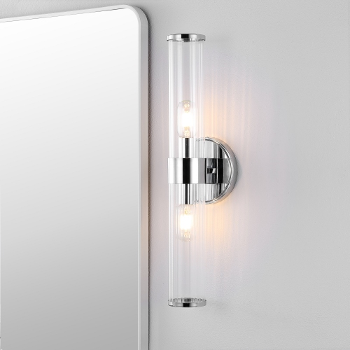 Cecil Tall Cylinder Ironstriped Glass Modern Mid Century LED Vanity