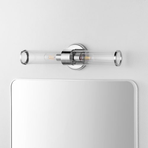 Cecil Tall Cylinder Ironstriped Glass Modern Mid Century LED Vanity