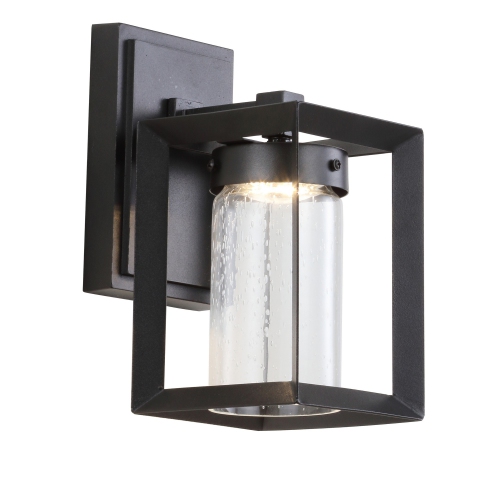 JONATHAN Y  Nate Outdoor Modern Cube Bubble Glassmetal Integrated Led Wall Sconce