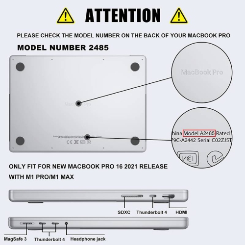 For MacBook Pro 16 Inch Case 2021 Release Model A2485 With M1 Pro/Max Chip, Plastic Hard Case Shell Cover