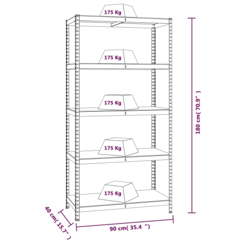 vidaXL 5-Layer Shelves 3 pcs Silver Steel&Engineered Wood