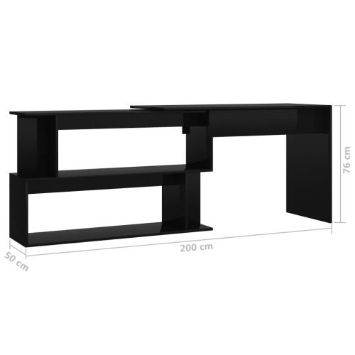 vidaXL Corner Desk High Gloss Black 200x50x76 cm Engineered Wood