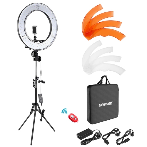 NEEWER  Camera Photo Video Lightning Kit: 18 Inches/48 Centimeters Outer 55W 5500K Dimmable Led Ring Light, Light Stand, Bluetooth Receiver For