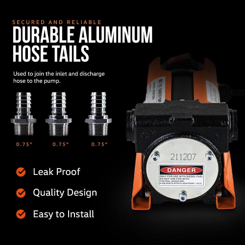SuperHandy Diesel Transfer Pump Kit: 10GPM/40LPM, Heavy-Duty Portable Electric DC 12V, Alligator Clamps, Aluminum Manual Nozzle, Delivery & Suction