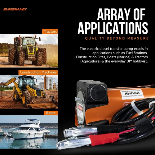 SuperHandy Diesel Transfer Pump Kit: 10GPM/40LPM, Heavy-Duty Portable Electric DC 12V, Alligator Clamps, Aluminum Manual Nozzle, Delivery & Suction