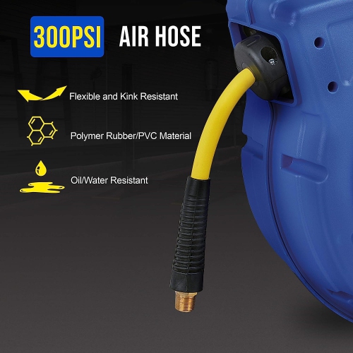 Goodyear Enclosed Retractable Air Compressor Hose Reel with 9.5mm x 15.2m Hybrid Polymer Hose