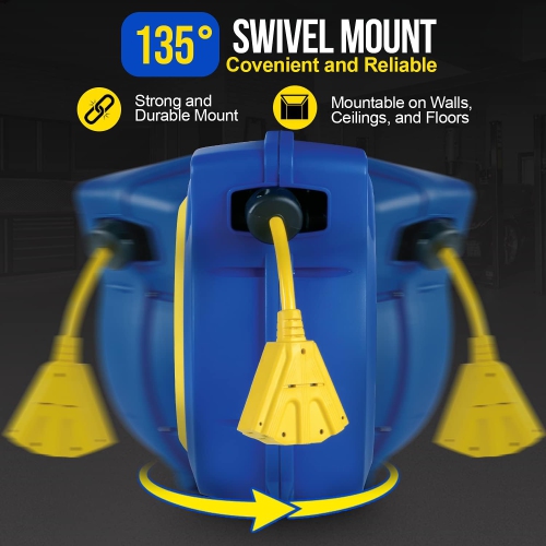 Goodyear Retractable Air Hose Reel: 9.5mm x 15.2m SBR Hose, 300 Psi, Steel Construction, Heavy-Duty Single Arm, L-Shape Base.