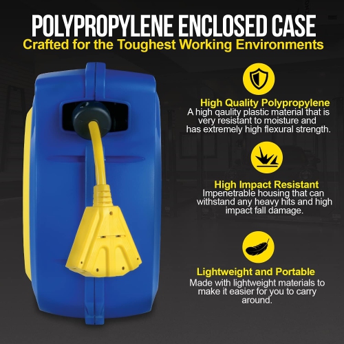 Goodyear Retractable Air Hose Reel: 9.5mm x 15.2m SBR Hose, 300 Psi, Steel Construction, Heavy-Duty Single Arm, L-Shape Base.