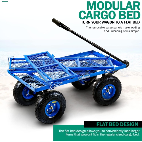 Landworks All-Terrain Lawn & Garden Utility Cart/Beach Wagon with Heavy Duty Removable Side Meshes - 181.4 kg Capacity, Blue