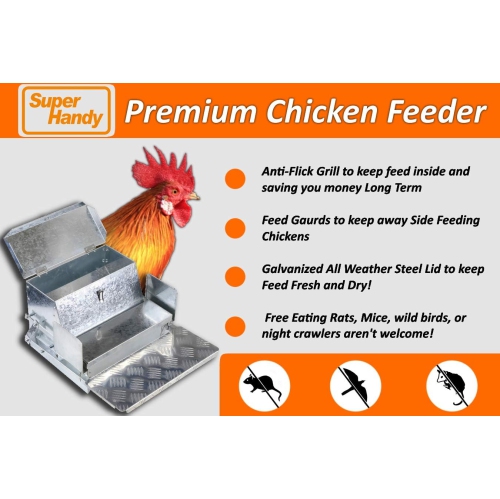 SuperHandy Automatic Chicken Feeder: 9kg Capacity, 6-12 Poultry/Fowl, Up to 10 Days, Spill-Proof Galvanized Steel, Bird Prevention, Suitable for