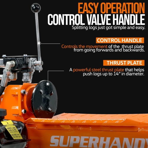 SuperHandy Portable Electric Log Splitter: 14 Ton, Auto Return Hydraulic Ram, Bucher Gear Pump, 2.5eHP Motor, Horizontal Steel Wedge. Ideal for