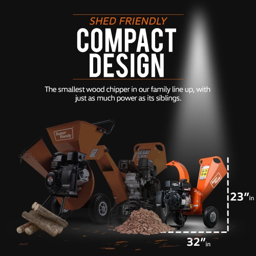 SuperHandy Mini Wood Chipper Shredder Mulcher - Heavy Duty, 7HP 212cc, Compact Design, 7.6 cm Max Capacity