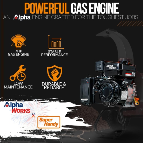 SuperHandy Mini Wood Chipper Shredder Mulcher - Heavy Duty, 7HP 212cc, Compact Design, 7.6 cm Max Capacity