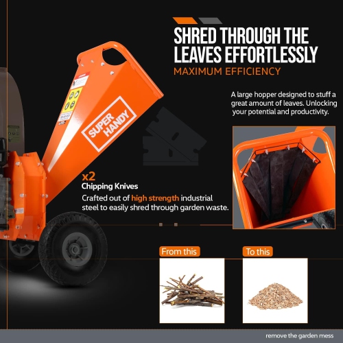 SuperHandy Mini Wood Chipper Shredder Mulcher - Heavy Duty, 7HP 212cc, Compact Design, 7.6 cm Max Capacity