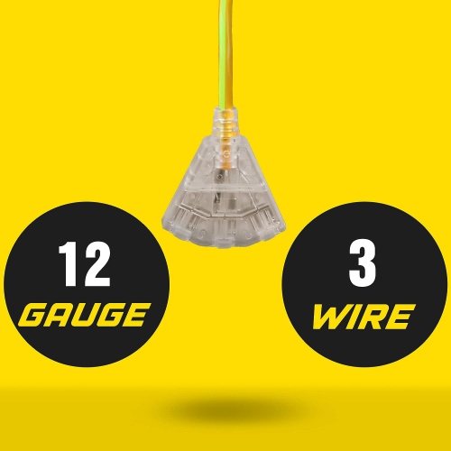 ReelWorks Retractable Extension Cord Reel - 15.2m, 12AWG 3C/SJTOW, Glow Strip Cable with Light-Up Triple Tap Connector, Advanced Slow Retraction