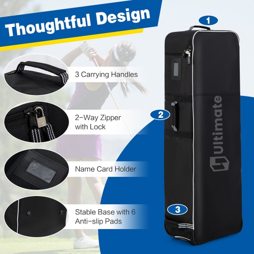 Gymax Golf Travel Bag Portable Foldable Soft-Sided Oxford Fabric w/ Zipper on Wheels